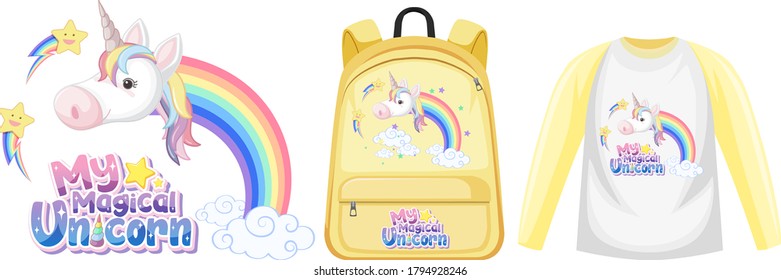 Set of unicorn outfit illustration