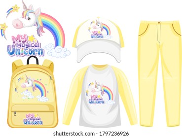 Set of unicorn outfit illustration