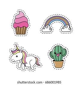 set unicorn with rainbow and cloud design