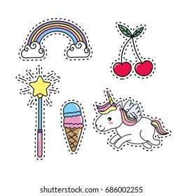 set unicorn with rainbow and cloud design