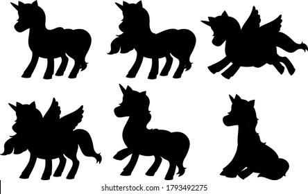 Set of unicorn silhouette illustration