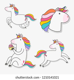 Conjunto de vectores de pegatinas de unicornio