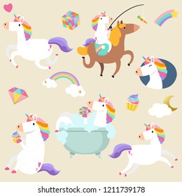 Conjunto de vectores de pegatinas de unicornio