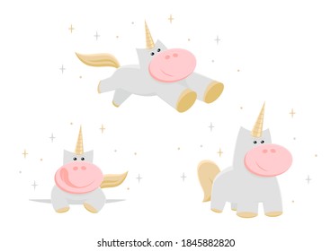 Set of unicorns, cartoon style. Vector illustration.