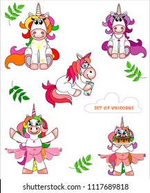 set of unicorns with leaves