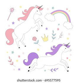 Set of unicorns. Vector illustration