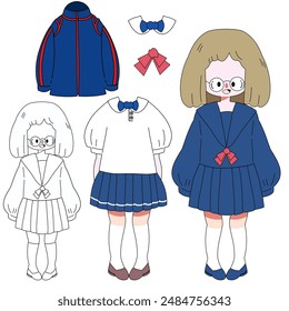 Uniform, zurück in die Schule, niedlicher Schüler, niedliche Uniform, Vektorgrafik Uniform 