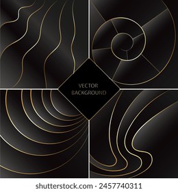 Set von einzigartigen abstrakten Designs schwarzer Hintergrund mit goldenen Linien