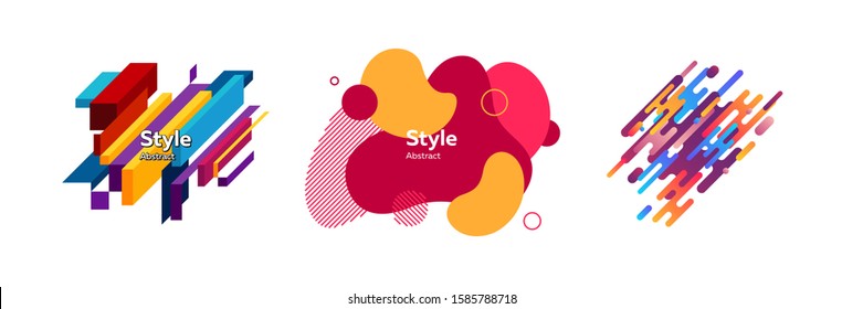Set of unique abstract geometric designs. Design template for logo, flyer or presentation. Abstract form dynamic composition. Modern style vector illustration