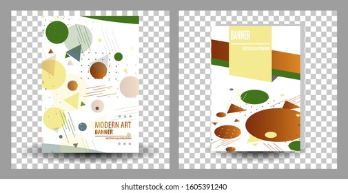 Set of Unique artistic summer card with bright gradient background,shapes and geometric elements in memphis style.