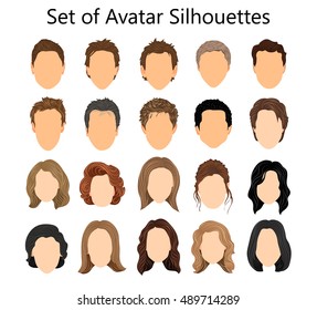 Set of unique avatars of men and boys, girls and women. Faces without eyes, noses, mouth, eyebrows. Flat plus hand drawn modern style vector illustration.