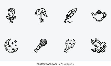 Satz von einzigartigen schwarzen Linie Vektor-Icons Kunst und Design-Illustration