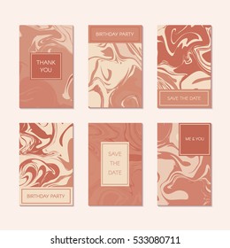 Set of unique card template vector for save the date cards, valentines or birthday party, bridal shower or wedding invitation. Luxury pink marbling texture collection backgrounds.