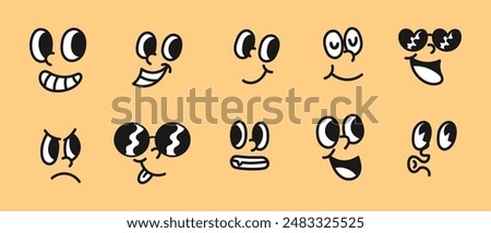 Set of Unique Cartoon Face Expressions with Different Emotions - Vector Illustration of Funny and Sad Faces with Sunglasses, Googly Eyes, and Various Mouths - Perfect for Emojis, Stickers, etc