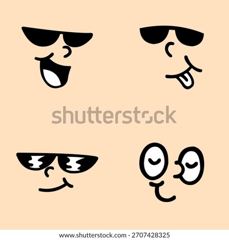 Set of Unique Cartoon Face Expressions with Different Emotions - Vector Illustration of Funny and Sad Faces with Sunglasses, Googly Eyes, and Various Mouths - Perfect for Emojis, Stickers, etc