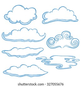 Set Of Unique Cloud With Outline And Sketchy Style