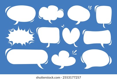 Set of unique comic speech bubbles. Blank empty speak bubble text, message box, chatting box. Vector cartoon illustration