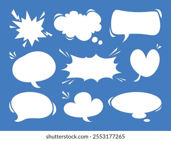 Set of unique comic speech bubbles. Speak bubble text, message box, chatting box. Vector cartoon illustration