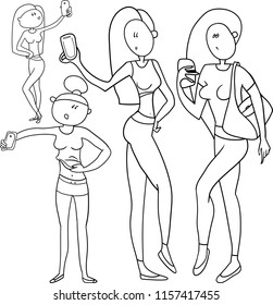 A set of unique drawings, the characters of a beautiful girl