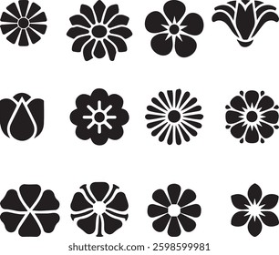 A set of unique floral vector silhouette logo illustration 