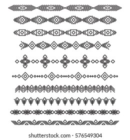 Set of unique geometric  friezes,separators, borders made in a line style vector.Horizontal band. Easy to use for frieze, edge, end, side.