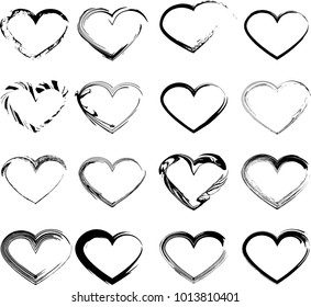Set of unique hand drawn hearts. Vector element for your design
