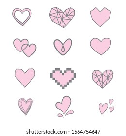 Set of unique hand drawn hearts. Set of vector hand icons. Illustration isolated on white background.