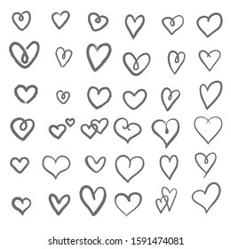 Set of unique hand drawn hearts of vector hand icons. 