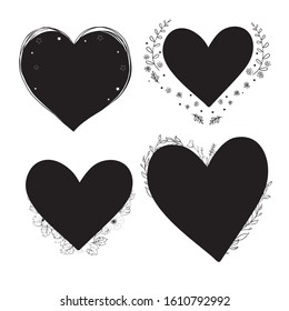 Set of unique hand drawn hearts. Set of vector hand icons. Illustration isolated on white background.