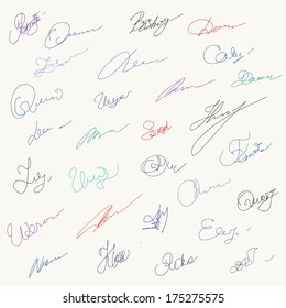 Set of unique handwritten signatures