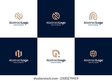 Set of unique letter N logo design with golden color