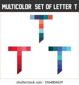 set of Unique multicolor T letter logo design vector illustration