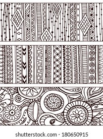 Set of unique seamless pattern and borders. Vector ethnic ornaments.