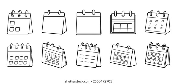 Set of Unique Table Calendar Line Art Illustration