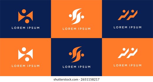 Set of unique two people logo design template