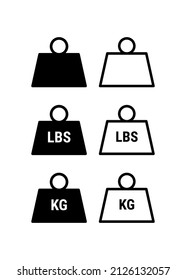 set of the unit imperial pound mass, kilogram, and metal weight heavy mass solid and line art style icon vector for websites