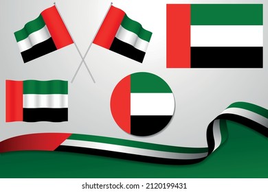 Conjunto De Banderas Arábigas Unidas Emiran Banderas En Diferentes Diseños, Icono, Banderas Con Banda Con Fondo. Vector libre