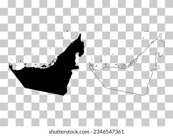 Conjunto de icono del mapa de emiratos árabes unidos, concepto de geografía en blanco, ilustración vectorial de fondo gráfico.