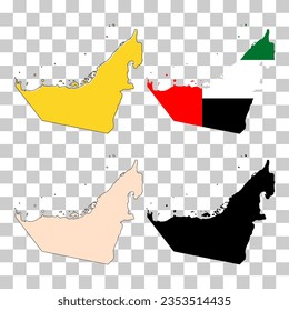 Conjunto de icono del mapa de emiratos árabes unidos, concepto de geografía en blanco, ilustración vectorial de fondo gráfico.