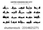 set of United Kingdom big cities skyline silhouette, Most Famous UK United Kingdom Cities Skyline City Silhouette Design Collection
