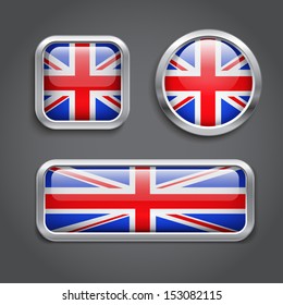 Set of United Kingdom Flag buttons, vector