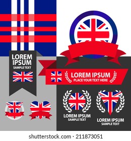 Set of United Kingdom flag, emblem and pattern background. 