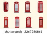 Set of United Kingdom Telephone Boxes. Red classic English telephone booth. telephone booth set