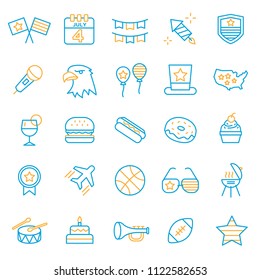 set of united state of america independence days party icon, 4th of July, with simple thin line and modern concept, use for web and print, editable stroke, american, Holidays , blue and orange color