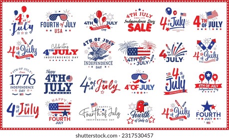 Set of United states of america 4th of july independence day greeting illustration for banner, poster, t-shirt, etc. Vector design.