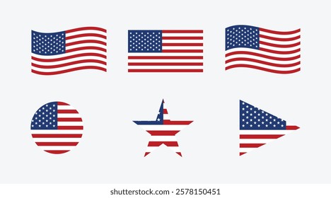 set of United States America flag vector illustration national day star triangle shape