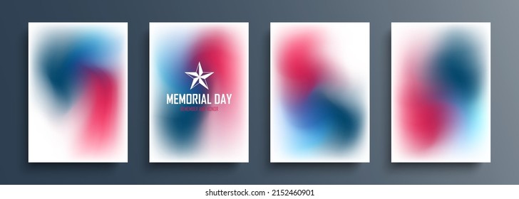 Set of United States blurred backgrounds with american flag blurred gradient colors. US Memorial Day. Templates for posters, banners, flyers and greeting cards. Vector illustration.