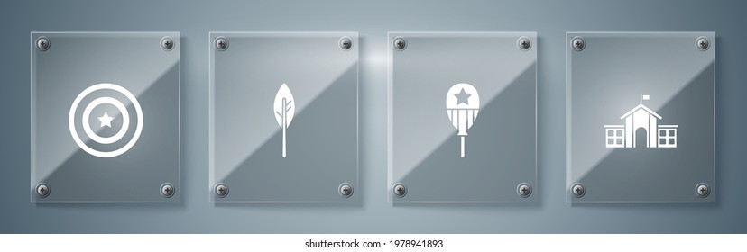 Set United States Capitol Congress, Balloons, Indian feather and American star shield. Square glass panels. Vector