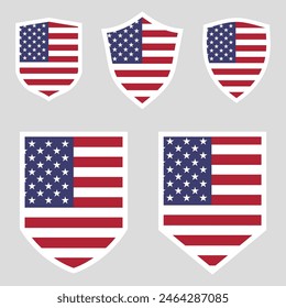 Set of United States Flag in Shield Shape Frame