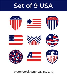 set of united states flag usa american badge symbol icon vector